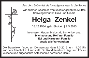 Traueranzeige von Helga Zenkel von Pegnitz-Zeitung